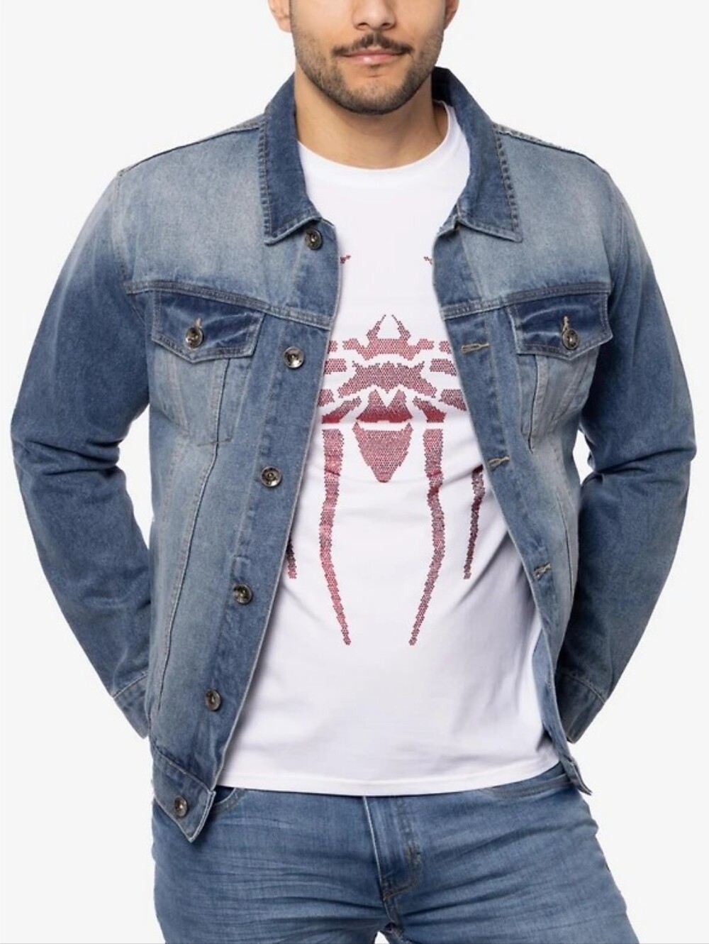 Spring + Mercer Denim Jacket with Sparkly Rhineston Tiger And Chain On Back - Picture 3 of 8